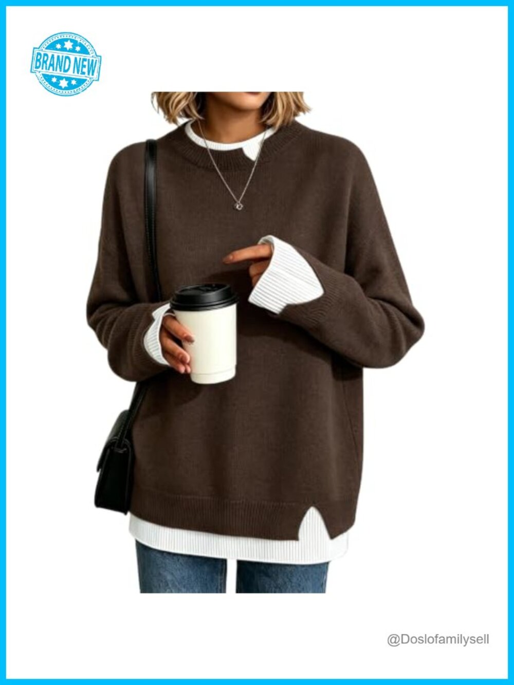 Women's Oversized Knit Sweater Long Sleeve Pullover Fall Winter Cozy